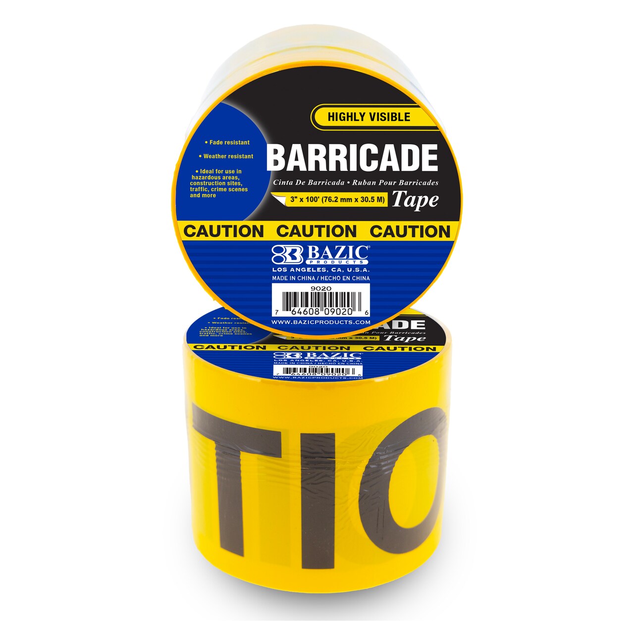 BAZIC Yellow Caution Tape, 3 in x 100 ft, for Hazard Warning Barricade
